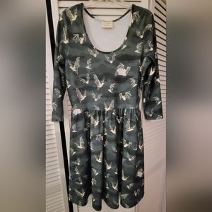 Hannah Scoop Neck Swing Dress in Victorian Bats Print
